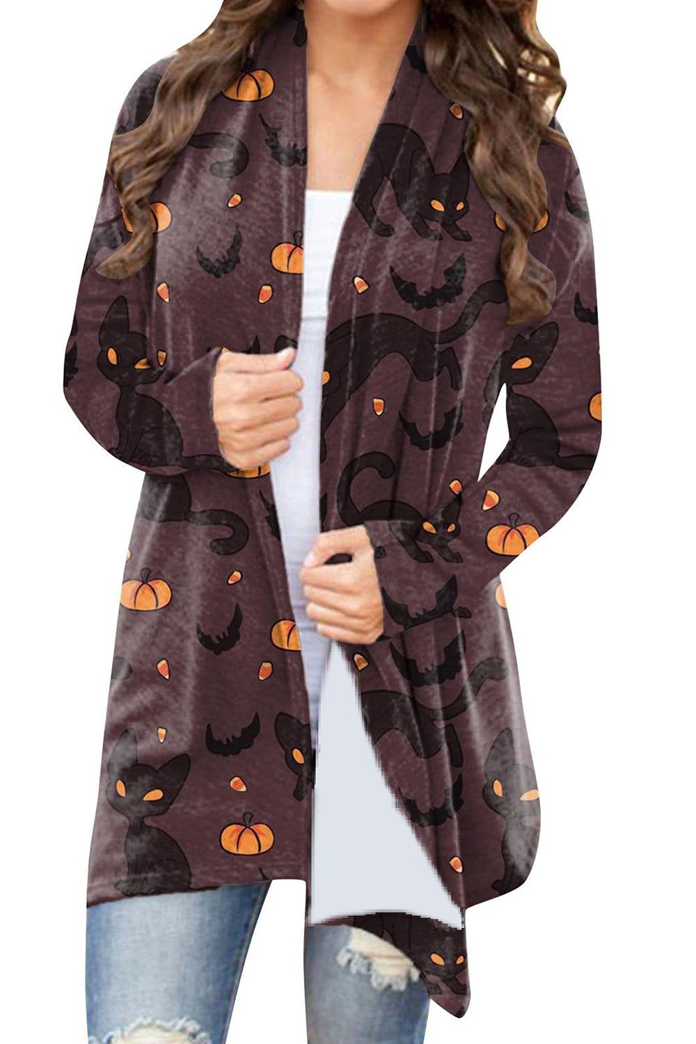 Halloween Pumpkin Ghost Face Pattern Black Coat sold by Zapaka product image thumbnail 4