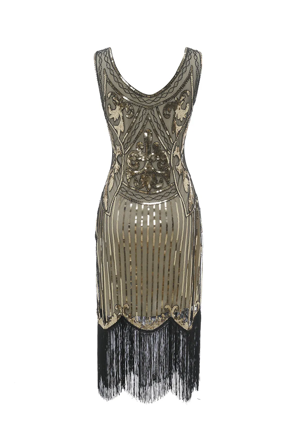 Gold V Neck 1920s Fringe Sequin Flapper Dress sold by Zapaka product image thumbnail 2