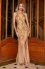 Stunning Mermaid Spaghetti Straps Golden Long Prom Dress with Split Front sold by Zapaka