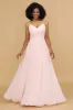 A Line Spaghetti Straps Pink Chiffon Long Bridesmaid Dress sold by Zapaka