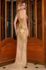 Stunning Mermaid Spaghetti Straps Golden Long Prom Dress with Split Front sold by Zapaka