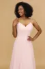 A Line Spaghetti Straps Pink Chiffon Long Bridesmaid Dress sold by Zapaka