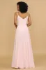A Line Spaghetti Straps Pink Chiffon Long Bridesmaid Dress sold by Zapaka
