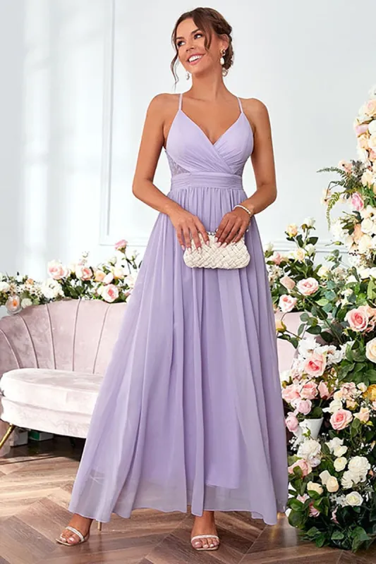 Lilac Spaghetti Straps A Line Long Prom Dress sold by Zapaka
