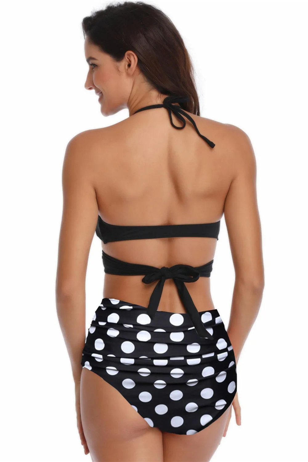 Black and White Polka Dots Halter Criss Cross Two Pieces Bikini Swimsuit sold by Zapaka product image thumbnail 2