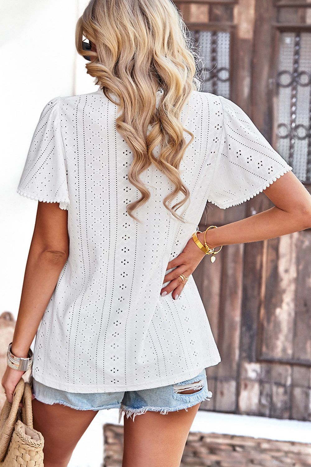 White Cutout Short Sleeves Casual Shirt sold by Zapaka product image thumbnail 2
