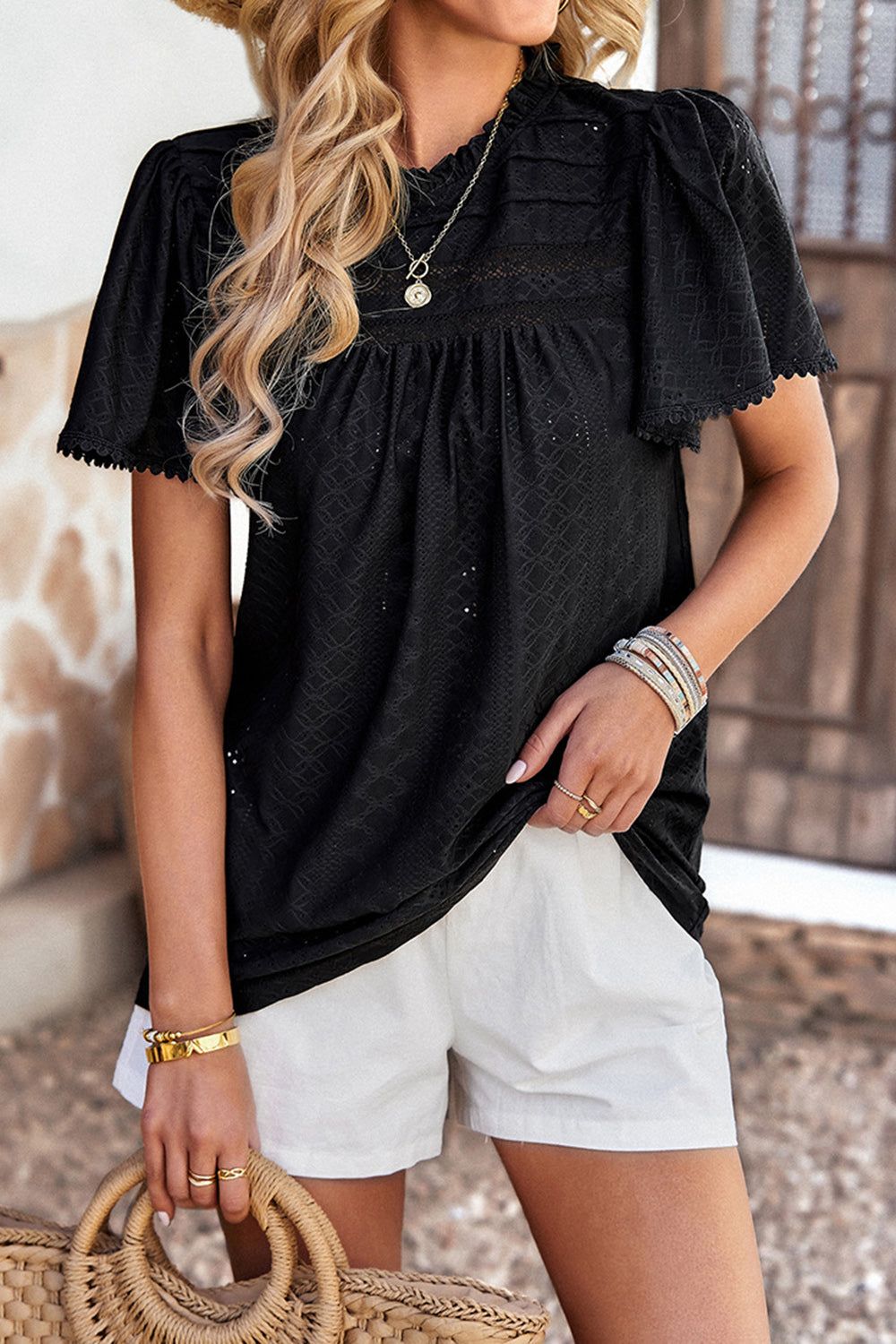 White Cutout Short Sleeves Casual Shirt sold by Zapaka product image thumbnail 4