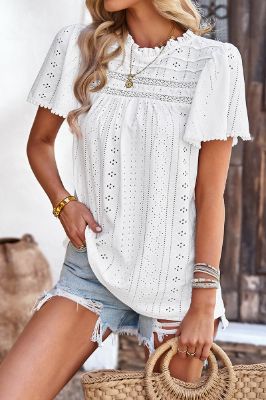 White Cutout Short Sleeves Casual Shirt sold by Zapaka