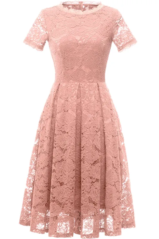 Blush Short Sleeves Lace Dress sold by Zapaka