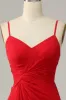 Red Spaghetti Straps A Line Bridesmaid Dress sold by Zapaka
