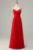 Red Spaghetti Straps A Line Bridesmaid Dress sold by Zapaka