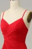 Red Spaghetti Straps A Line Bridesmaid Dress sold by Zapaka