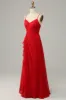 Red Spaghetti Straps A Line Bridesmaid Dress sold by Zapaka