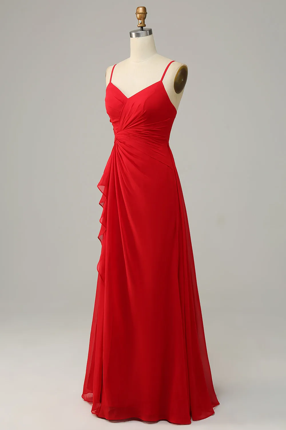 Red Spaghetti Straps A Line Bridesmaid Dress sold by Zapaka product image thumbnail 2