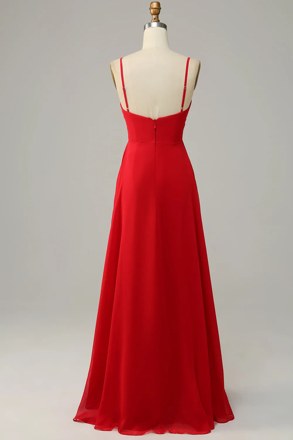 Red Spaghetti Straps A Line Bridesmaid Dress sold by Zapaka product image thumbnail 3