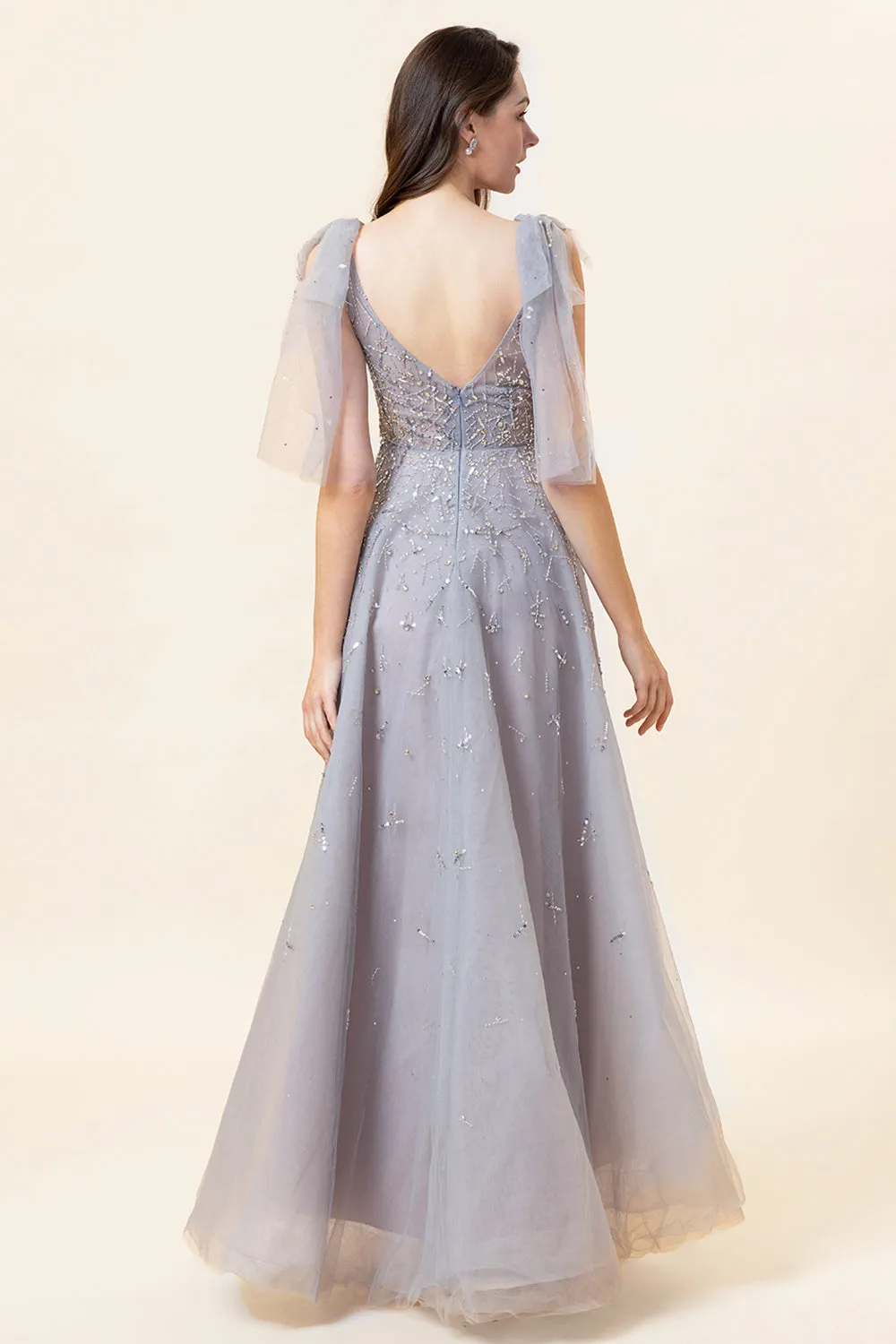 Sparkly Beaded Grey Long Tulle Prom Dress sold by Zapaka product image thumbnail 2