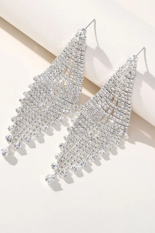 Shiny Silver Long Rhinestones Earrings sold by Zapaka