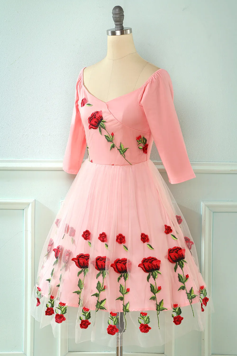 Embroidered Rose Lace Mesh Vintage Dress sold by Zapaka product image thumbnail 3
