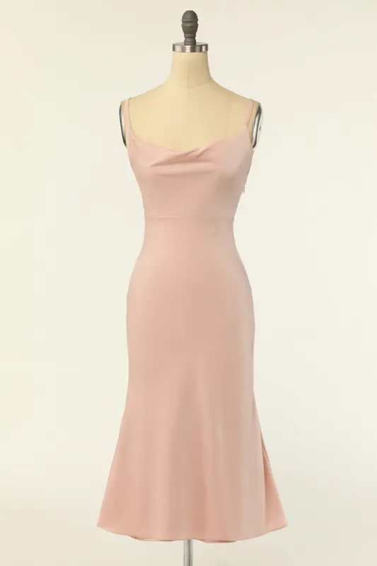 Sheath Spaghetti Straps Blush Bridesmaid Dress sold by Zapaka