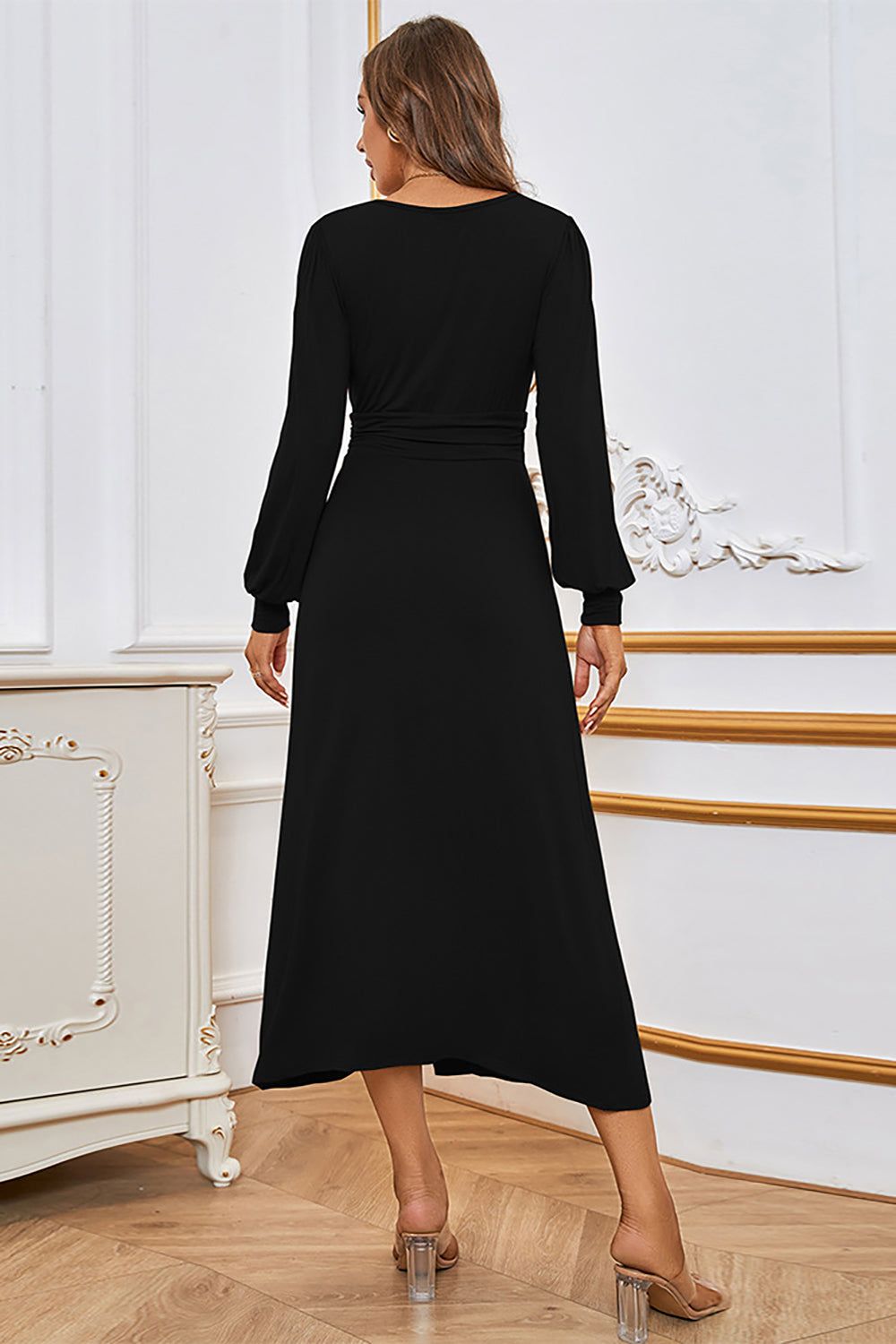 Black Long Sleeves Holiday Party Dress with Slit sold by Zapaka product image thumbnail 2