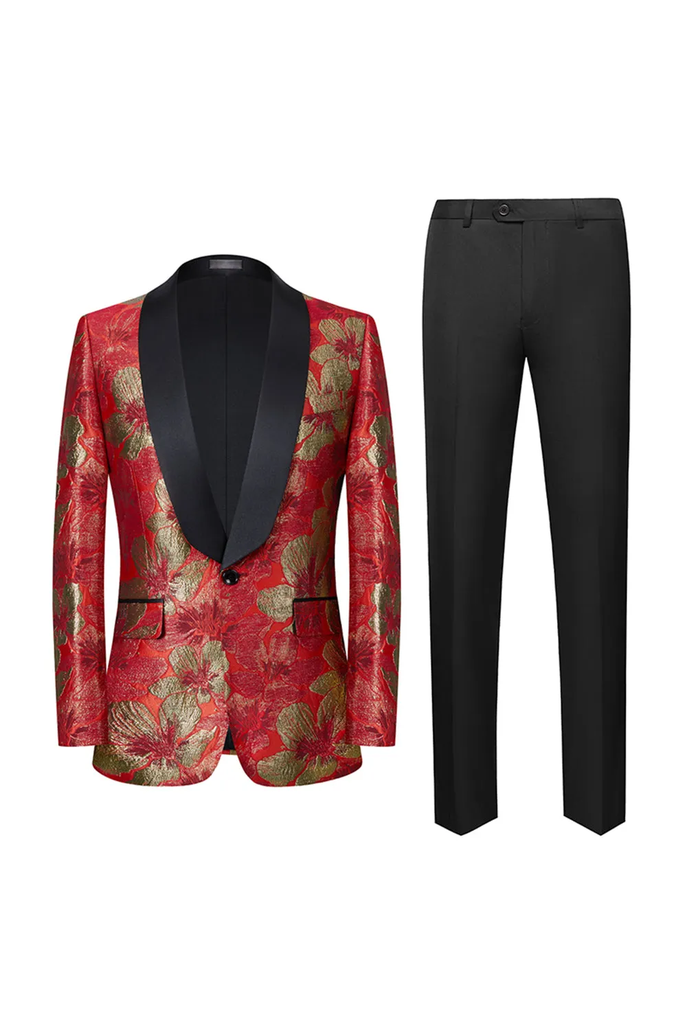 Red Jacquard 2 Pieces Shawl Lapel Men's Suits sold by Zapaka