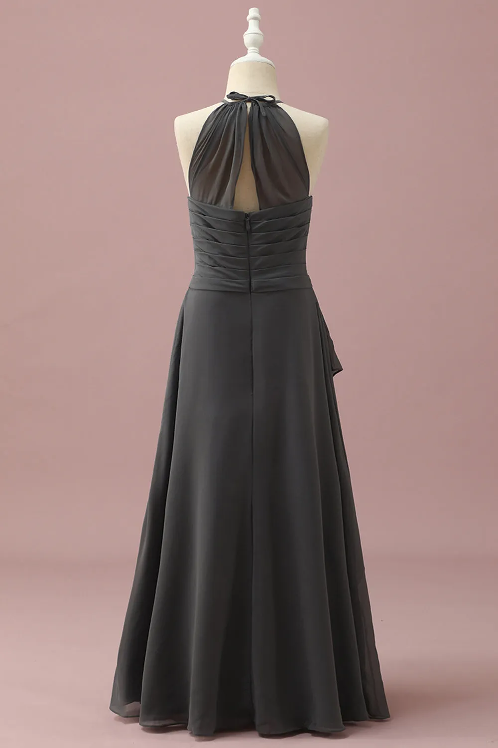 Black Halter Neck A-Line Junior Bridesmaid Dress With Cascading Ruffles sold by Zapaka product image thumbnail 2