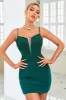 Bodycon Spaghetti Straps Dark Green Short Homecoming Dress with Beading sold by Zapaka