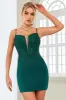 Bodycon Spaghetti Straps Dark Green Short Homecoming Dress with Beading sold by Zapaka