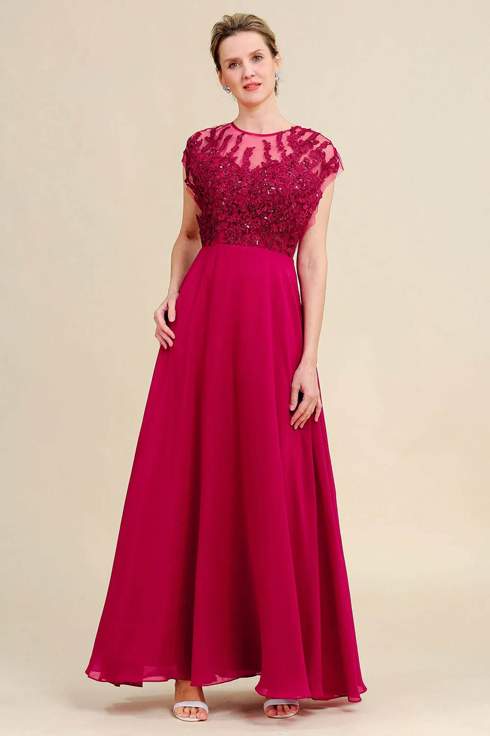 Burgundy A-Line Chiffon Mother of the Bride Dress with Lace sold by Zapaka product image thumbnail 5
