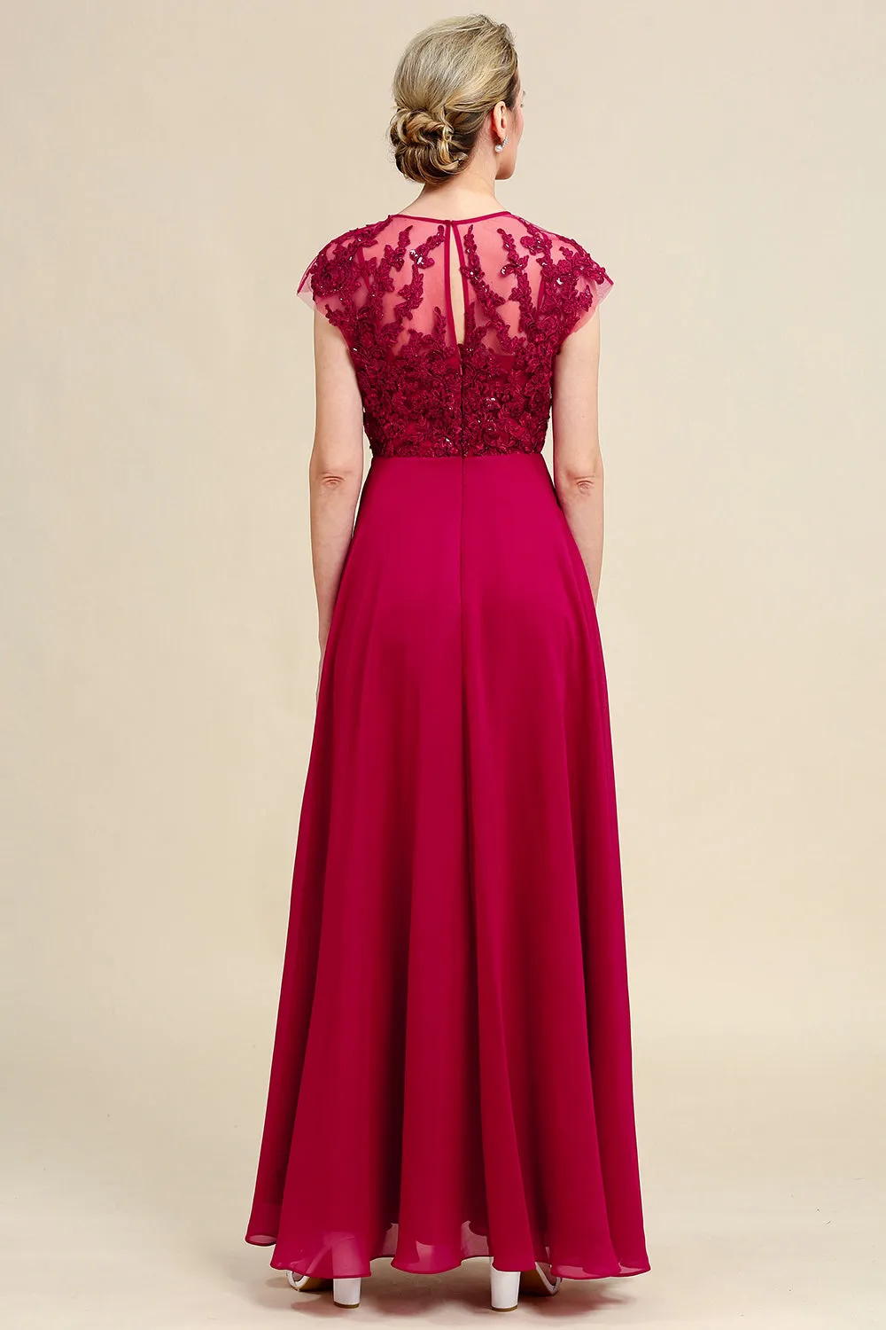 Burgundy A-Line Chiffon Mother of the Bride Dress with Lace sold by Zapaka product image thumbnail 2