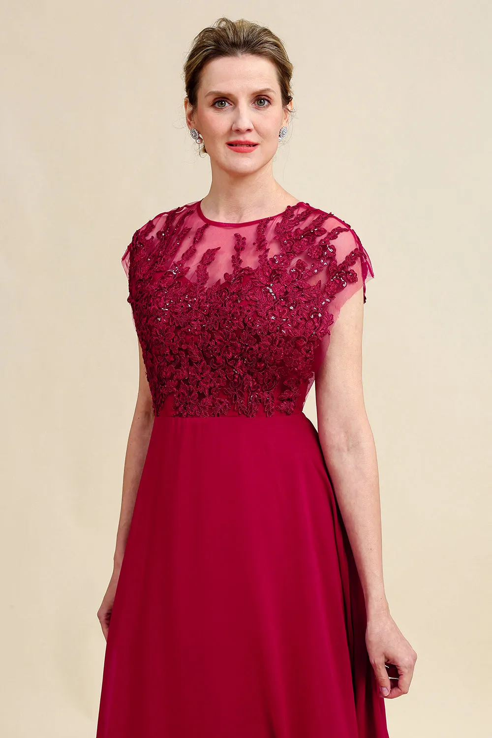 Burgundy A-Line Chiffon Mother of the Bride Dress with Lace sold by Zapaka product image thumbnail 3