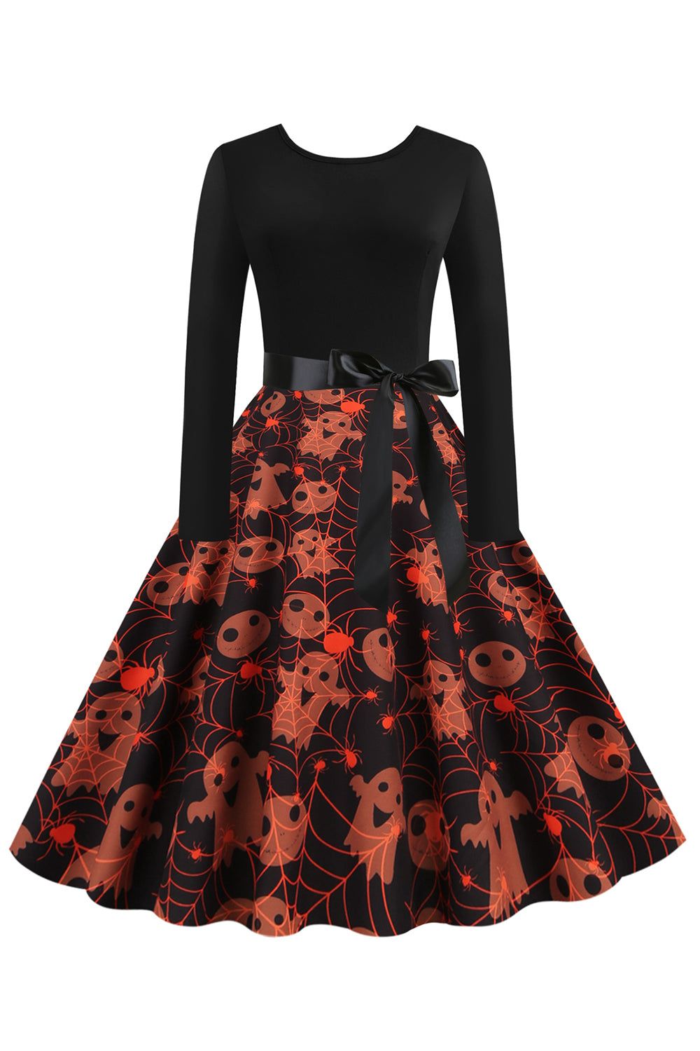 Vintage Crew Neck Long Sleeve Ghost Print Halloween Retro Dress sold by Zapaka product image thumbnail 5