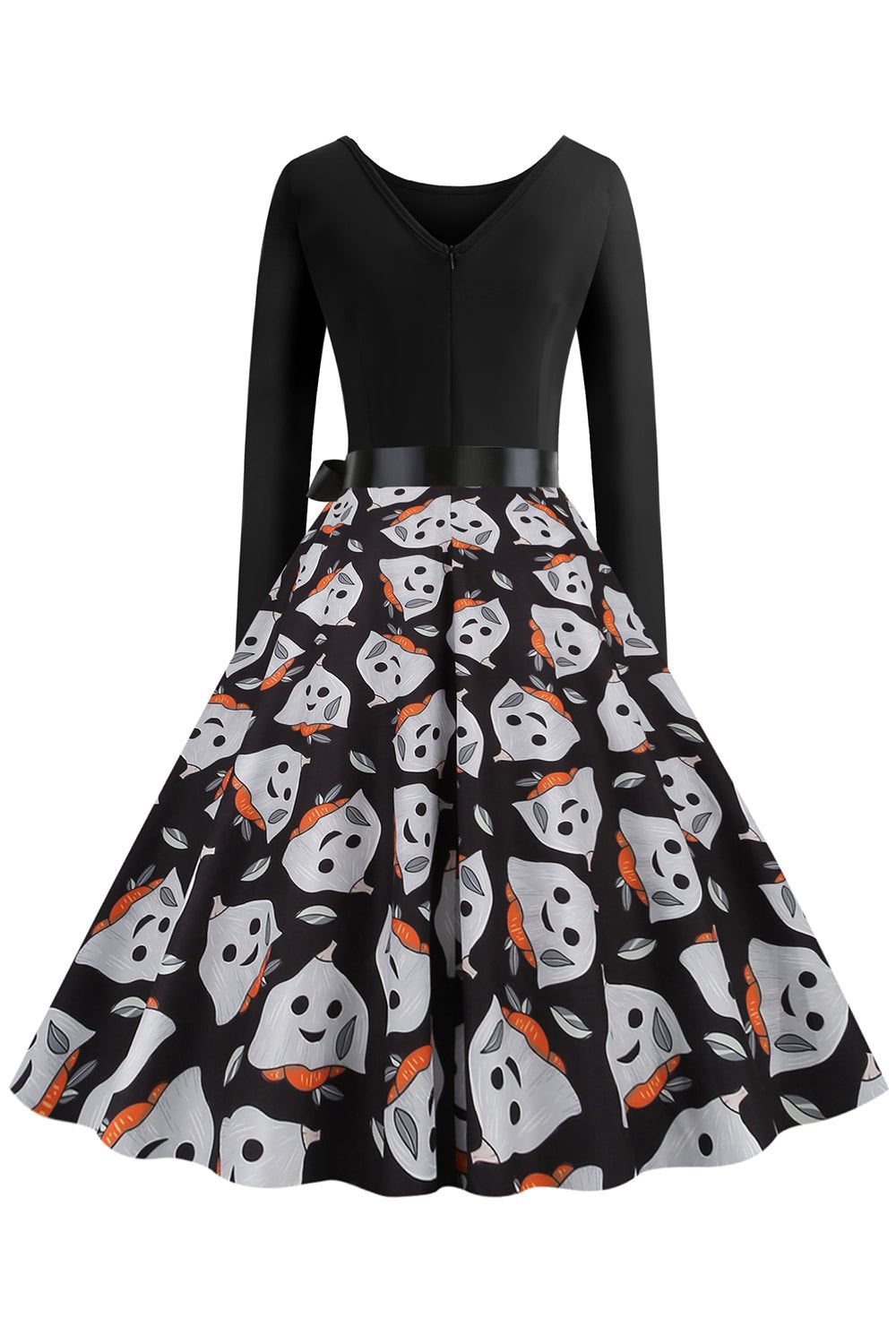 Vintage Crew Neck Long Sleeve Ghost Print Halloween Retro Dress sold by Zapaka product image thumbnail 2