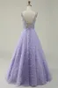 A Line V Neck Purple Long Prom Dress with 3D Flowers sold by Zapaka
