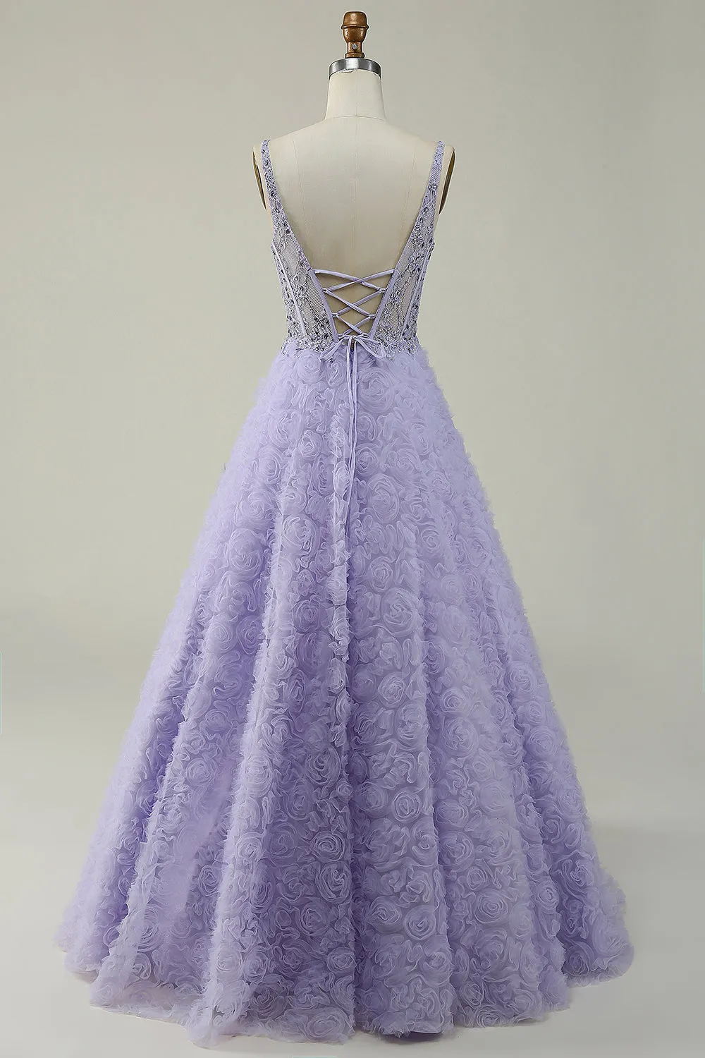 A Line V Neck Purple Long Prom Dress with 3D Flowers sold by Zapaka product image thumbnail 2