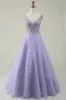 A Line V Neck Purple Long Prom Dress with 3D Flowers sold by Zapaka