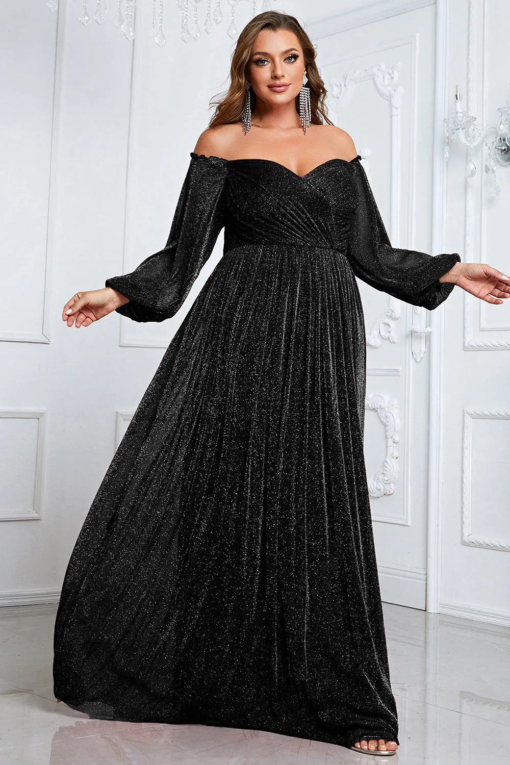 Black A-Line Off The Shoulder Plus Size Prom Dress sold by Zapaka product image thumbnail 3
