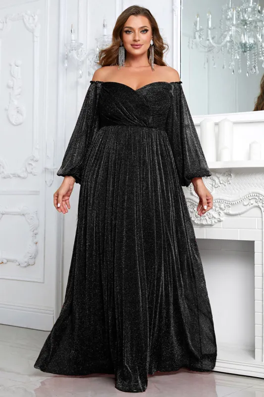 Black A-Line Off The Shoulder Plus Size Prom Dress sold by Zapaka