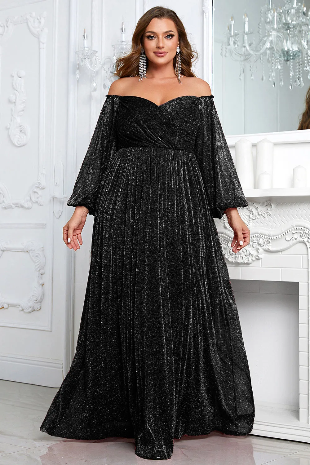 Black A-Line Off The Shoulder Plus Size Prom Dress sold by Zapaka