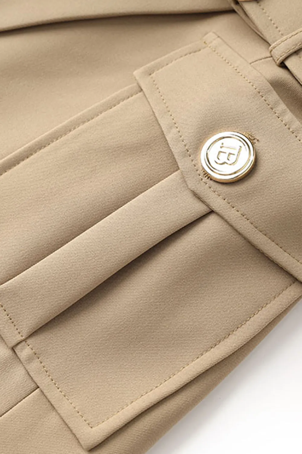 Light Brown Peak Lapel Slim Fit Women Blazer with Belt sold by Zapaka product image thumbnail 3