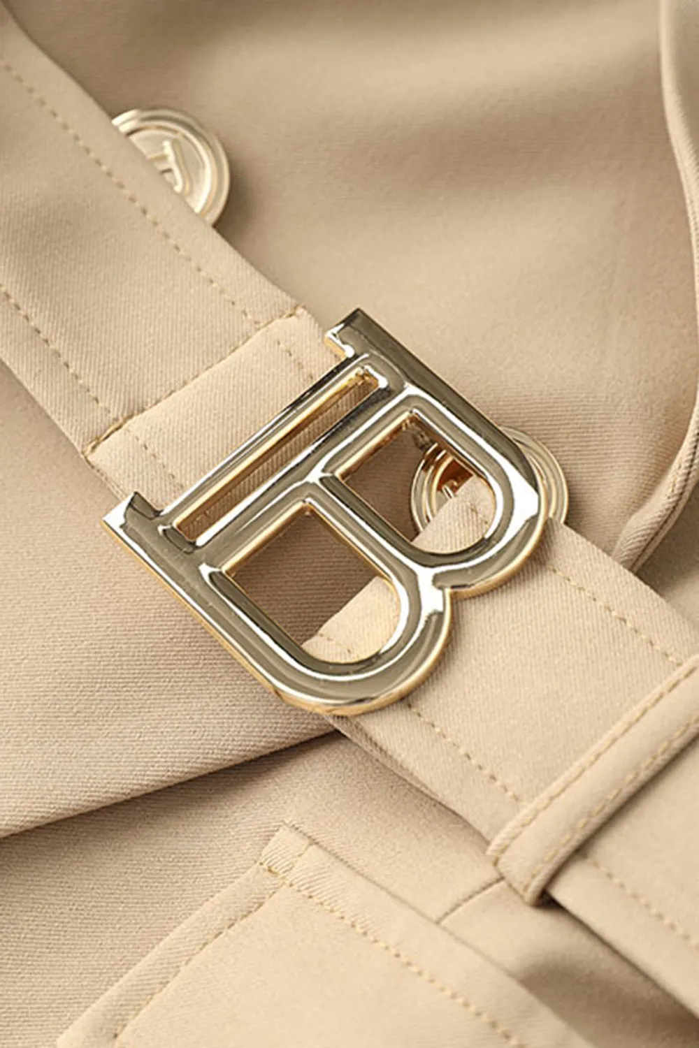 Light Brown Peak Lapel Slim Fit Women Blazer with Belt sold by Zapaka product image thumbnail 5