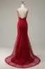 Dark Red Spaghetti Straps Mermaid Prom Dress with Slit sold by Zapaka