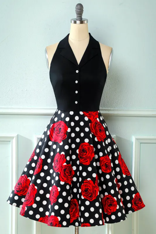 Black Rose Floral Polka Dots Vintage Dress sold by Zapaka