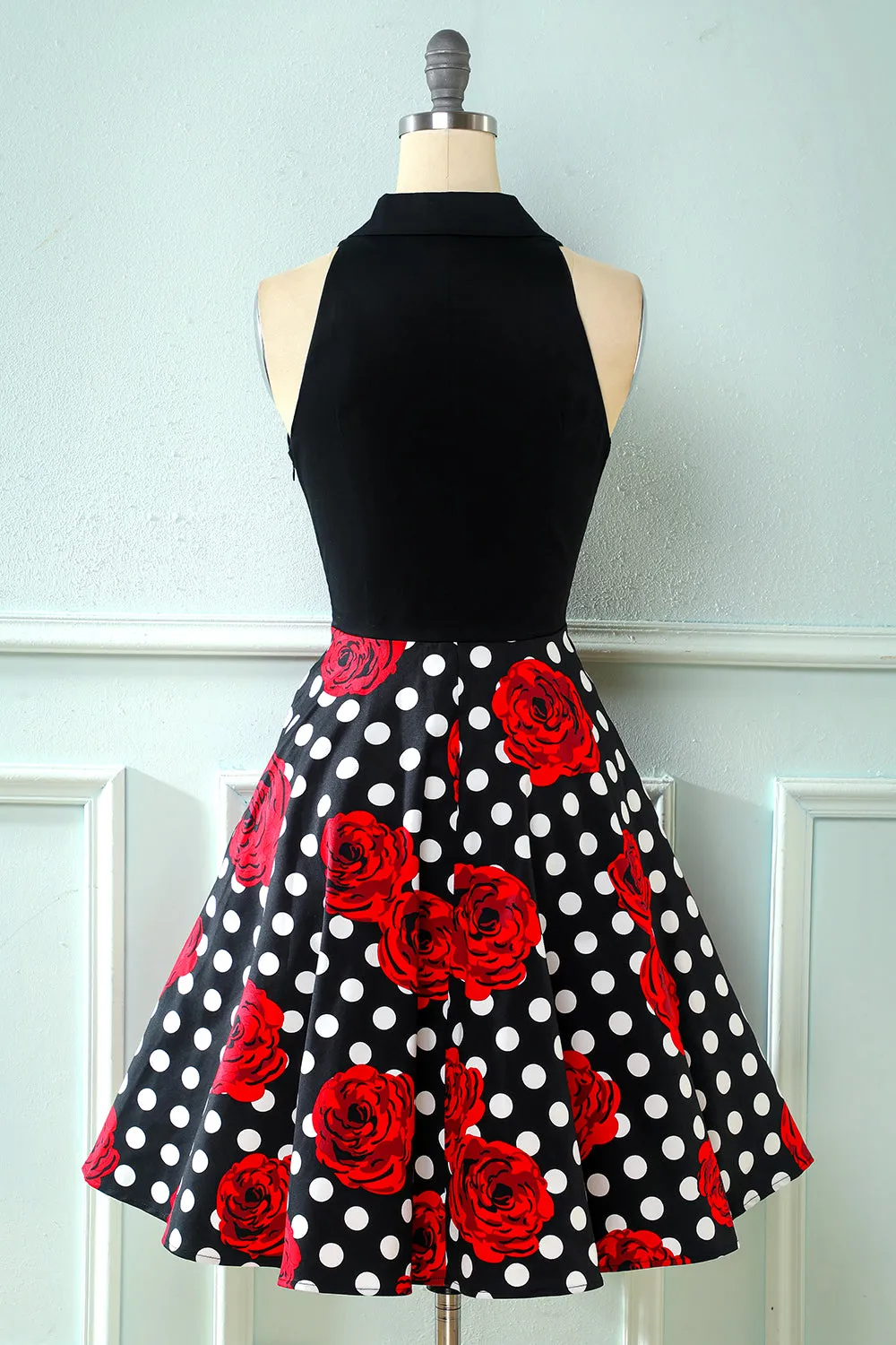 Black Rose Floral Polka Dots Vintage Dress sold by Zapaka product image thumbnail 2