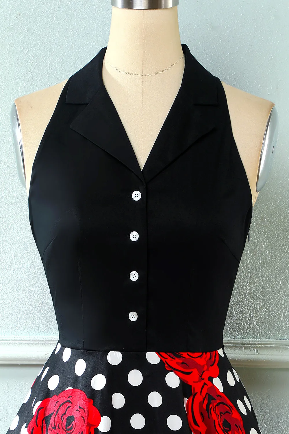 Black Rose Floral Polka Dots Vintage Dress sold by Zapaka product image thumbnail 3