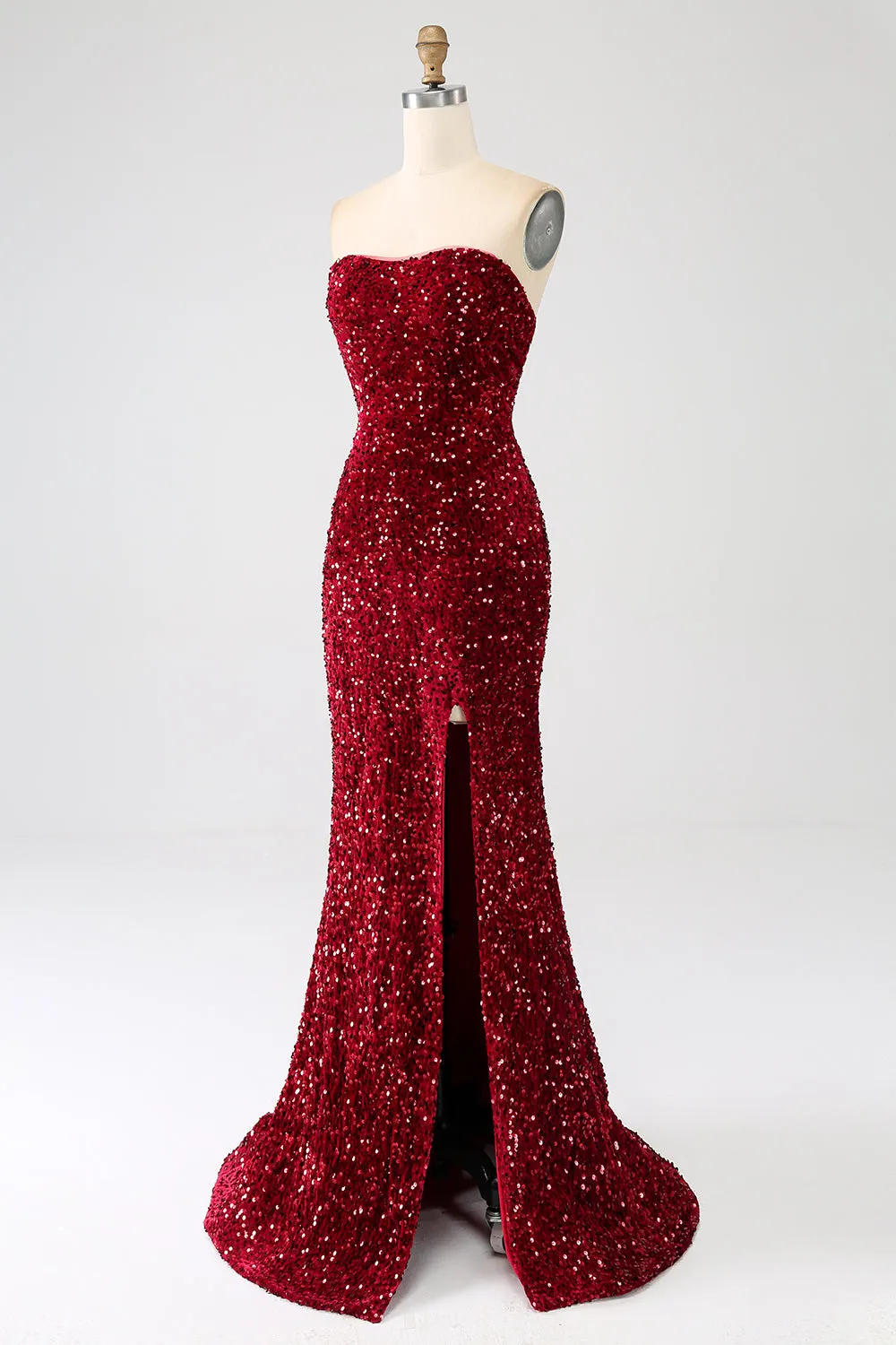 Red Strapless Sequins Long Mermaid Prom Dress With Slit sold by Zapaka product image thumbnail 3