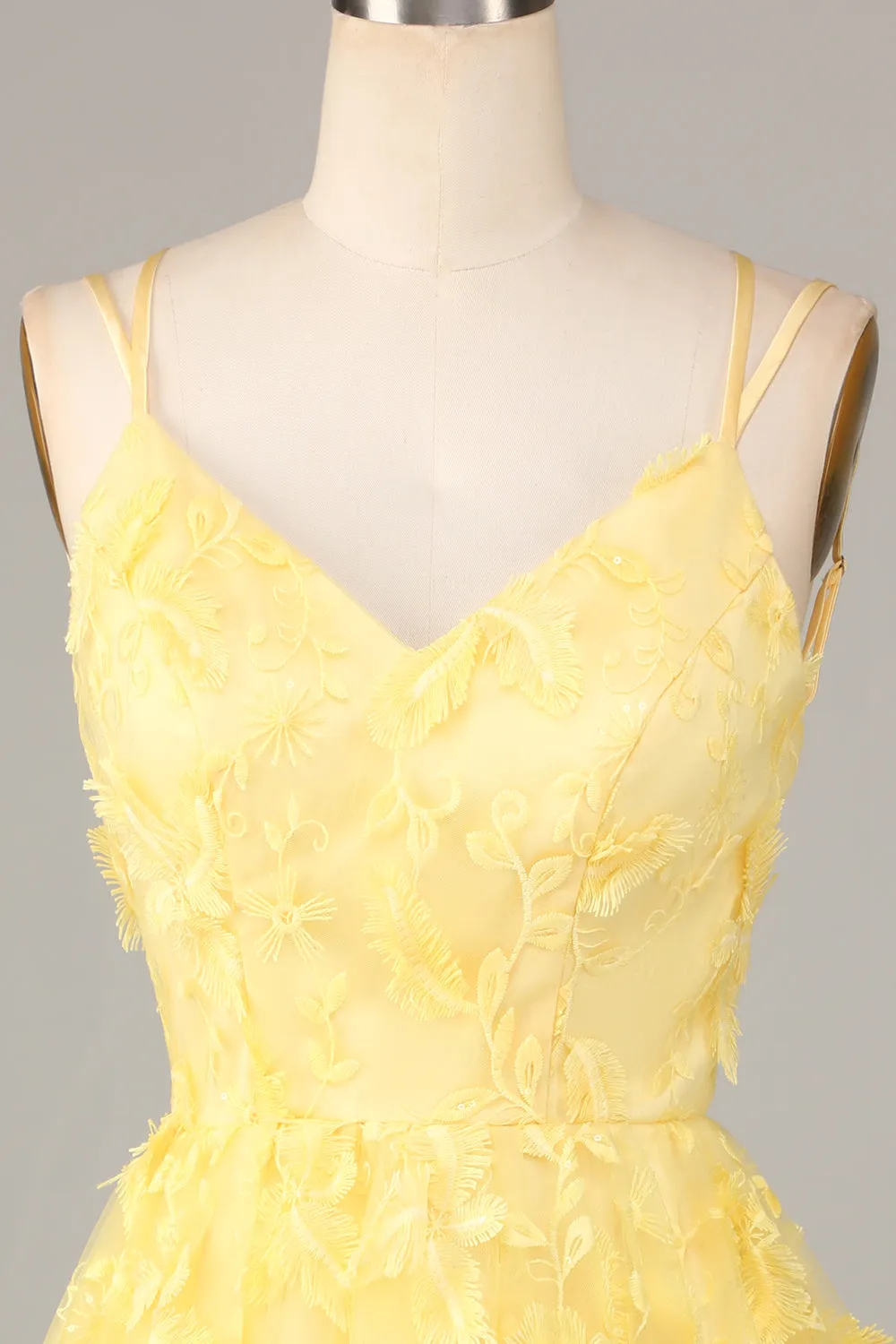 Keep Glowing A Line Spaghetti Straps Yellow Short Homecoming Dress with Appliques sold by Zapaka product image thumbnail 4
