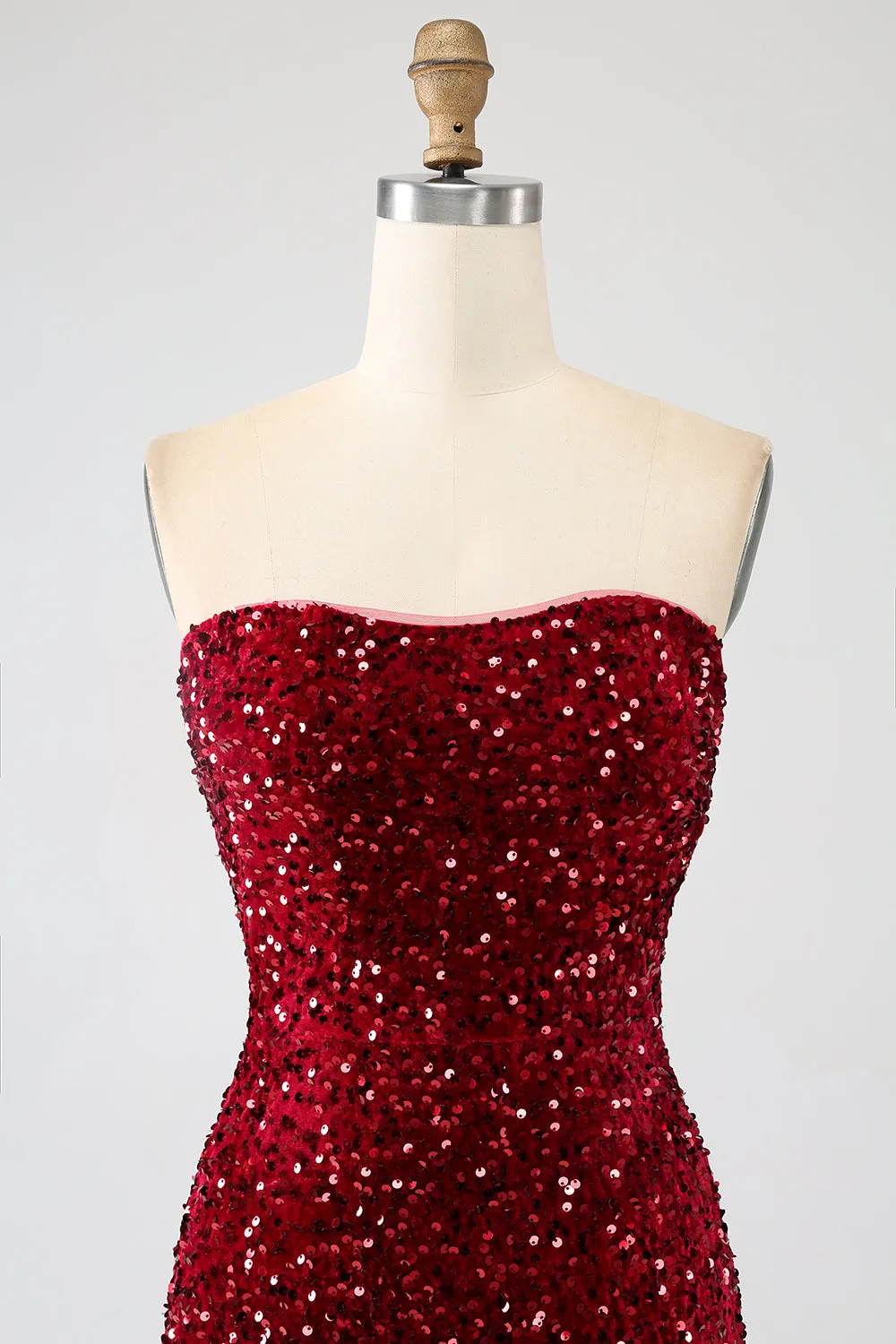 Red Strapless Sequins Long Mermaid Prom Dress With Slit sold by Zapaka product image thumbnail 4