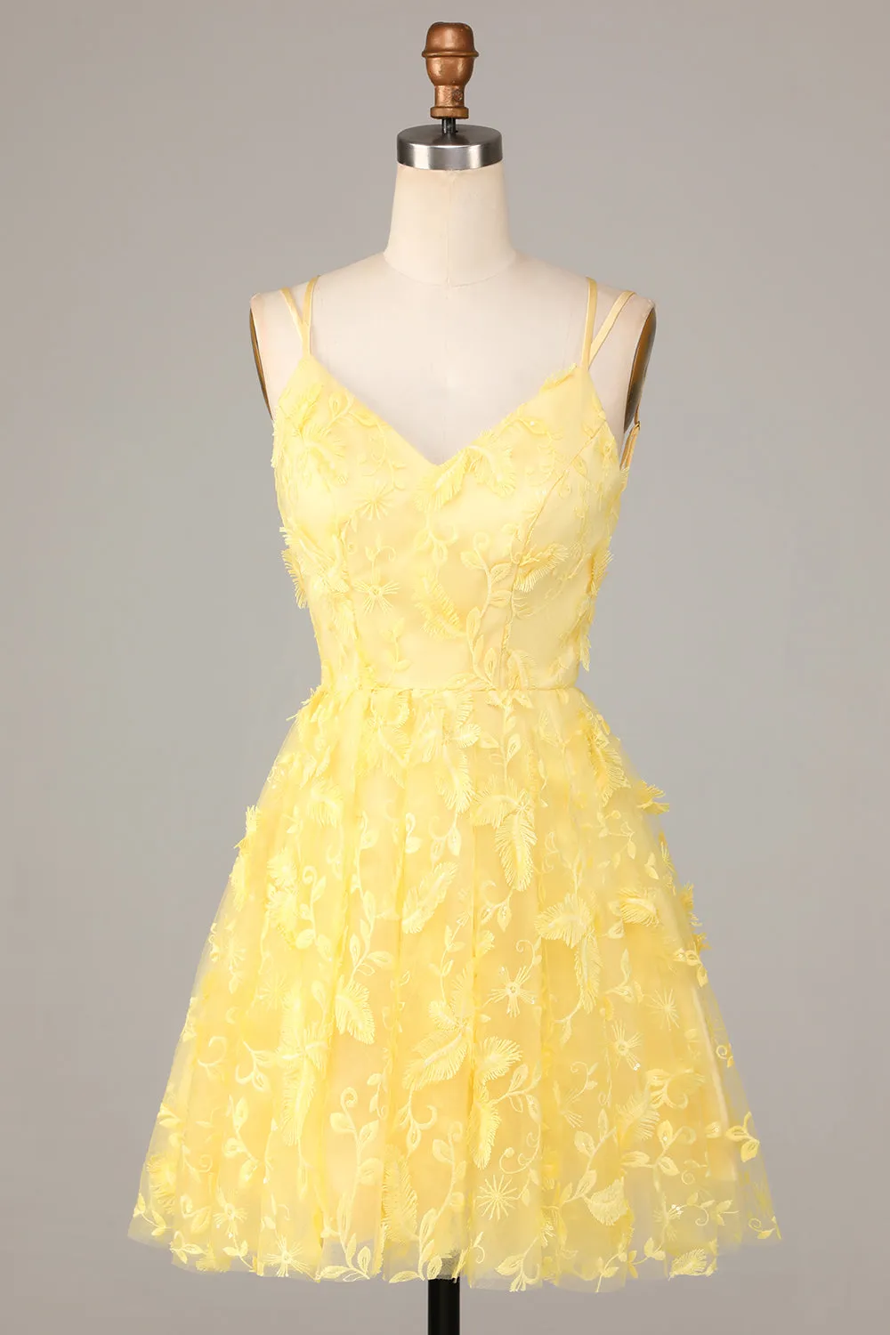 Keep Glowing A Line Spaghetti Straps Yellow Short Homecoming Dress with Appliques sold by Zapaka