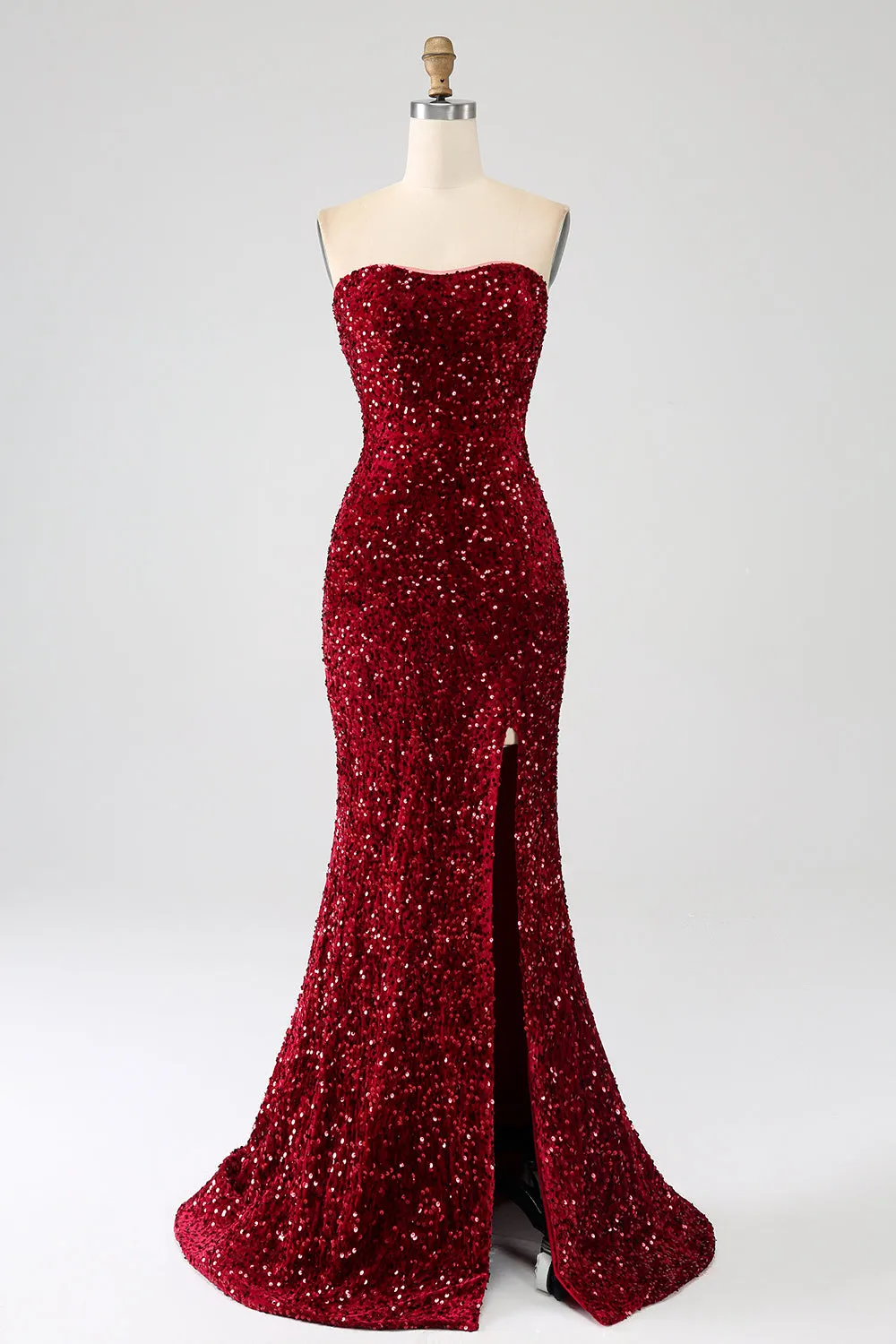Red Strapless Sequins Long Mermaid Prom Dress With Slit sold by Zapaka